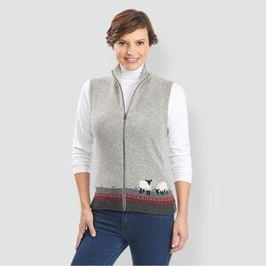 Woolrich 100% Lambswool Grazing Irish Sheep Embroidered Artsy Cozy Vest